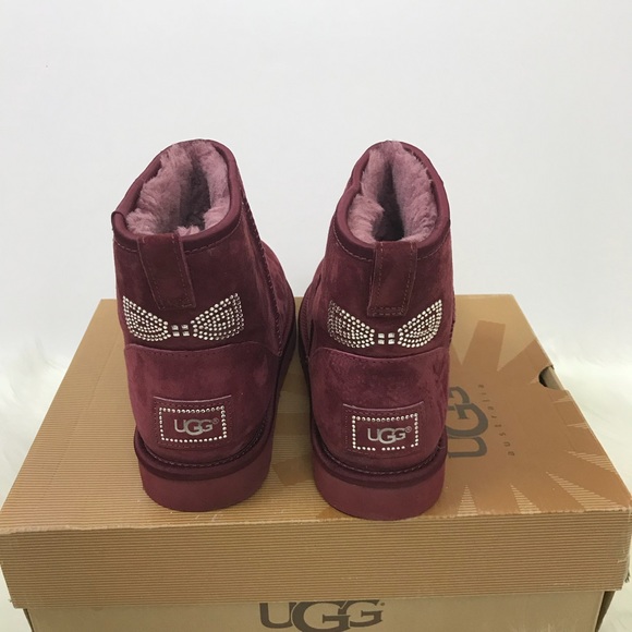 UGG Australia Classic Mini Crystal Bow In Maroon - Picture 5 of 8